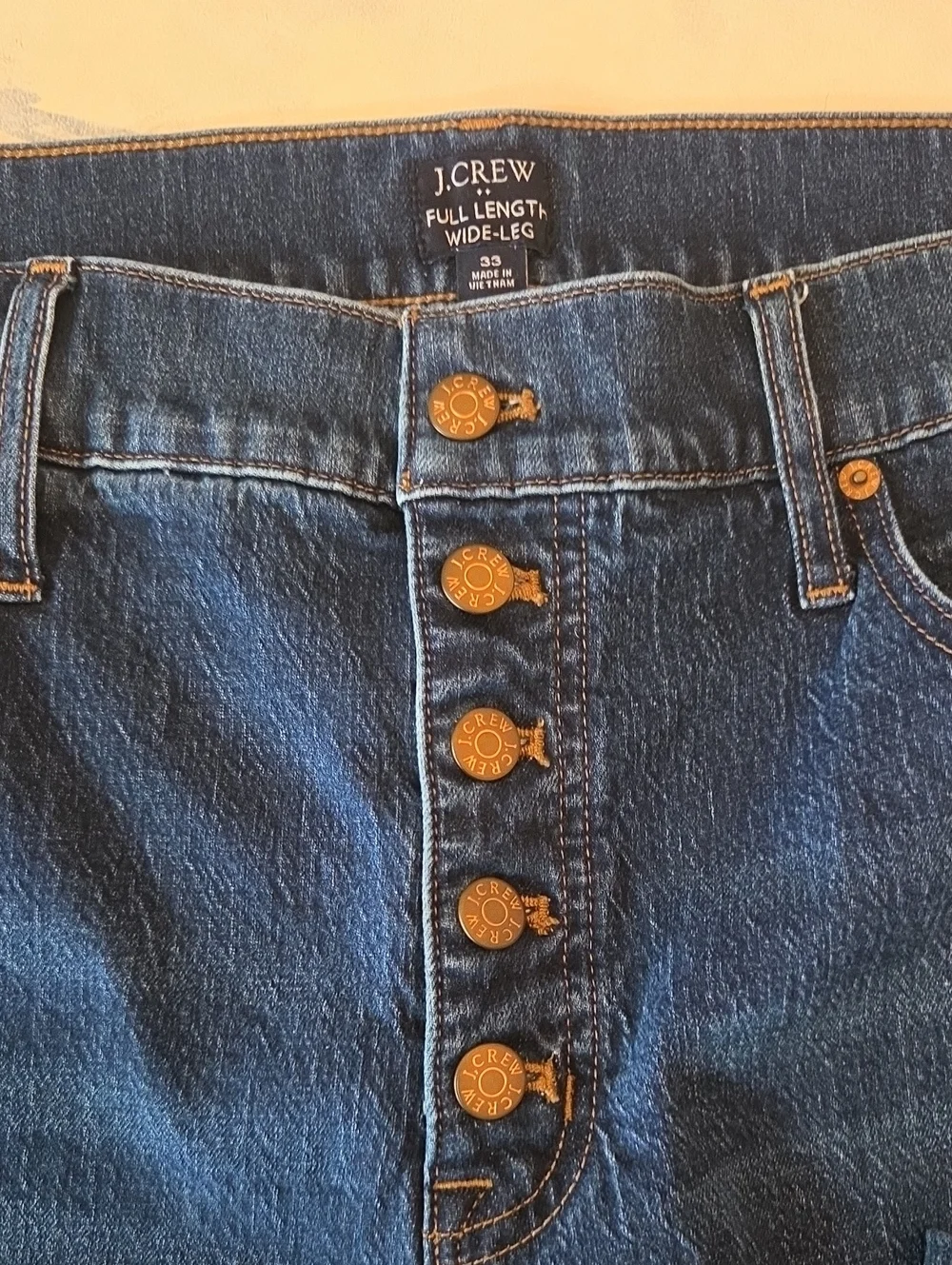 J. Crew All-Day Stretch Full-Length Wide-Leg Button Fly Jeans Size 33